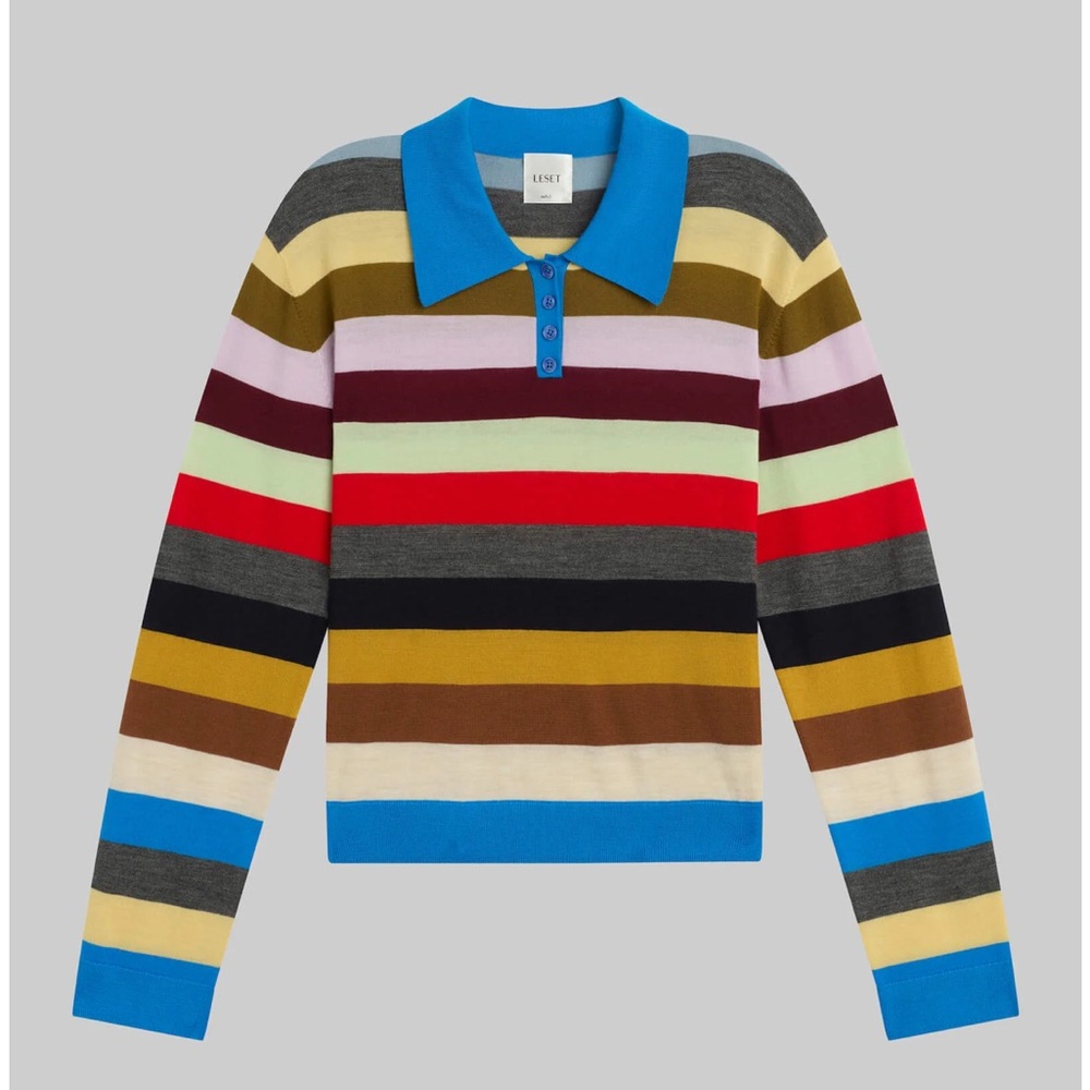 ISO LESET James Striped Long Sleeve Polo in Stripe